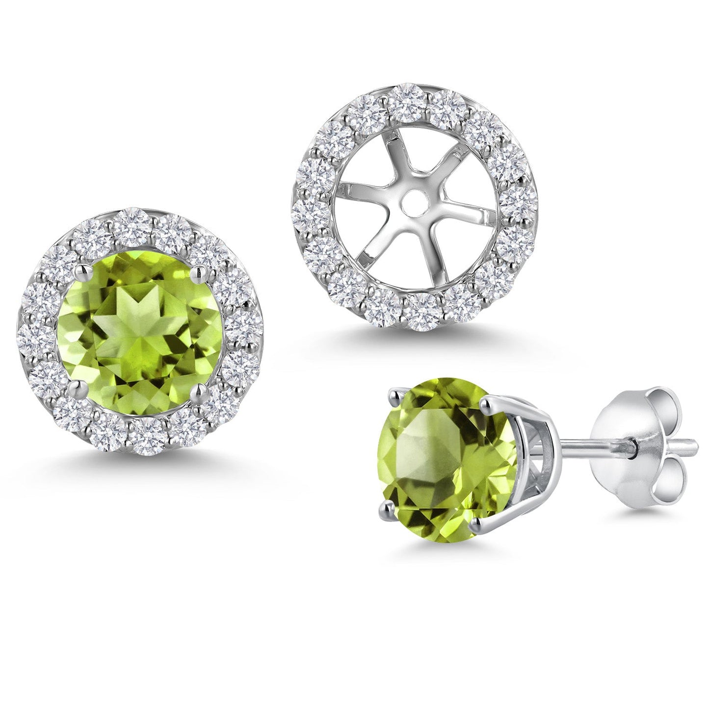 14K White Gold 6MM Round Gemstone Birthstone Stud Earrings with Removable Jackets and Lab Grown Diamond Accents | Gold Earrings For Women | Fine Jewelry Gifts for Her Mom Women Wife