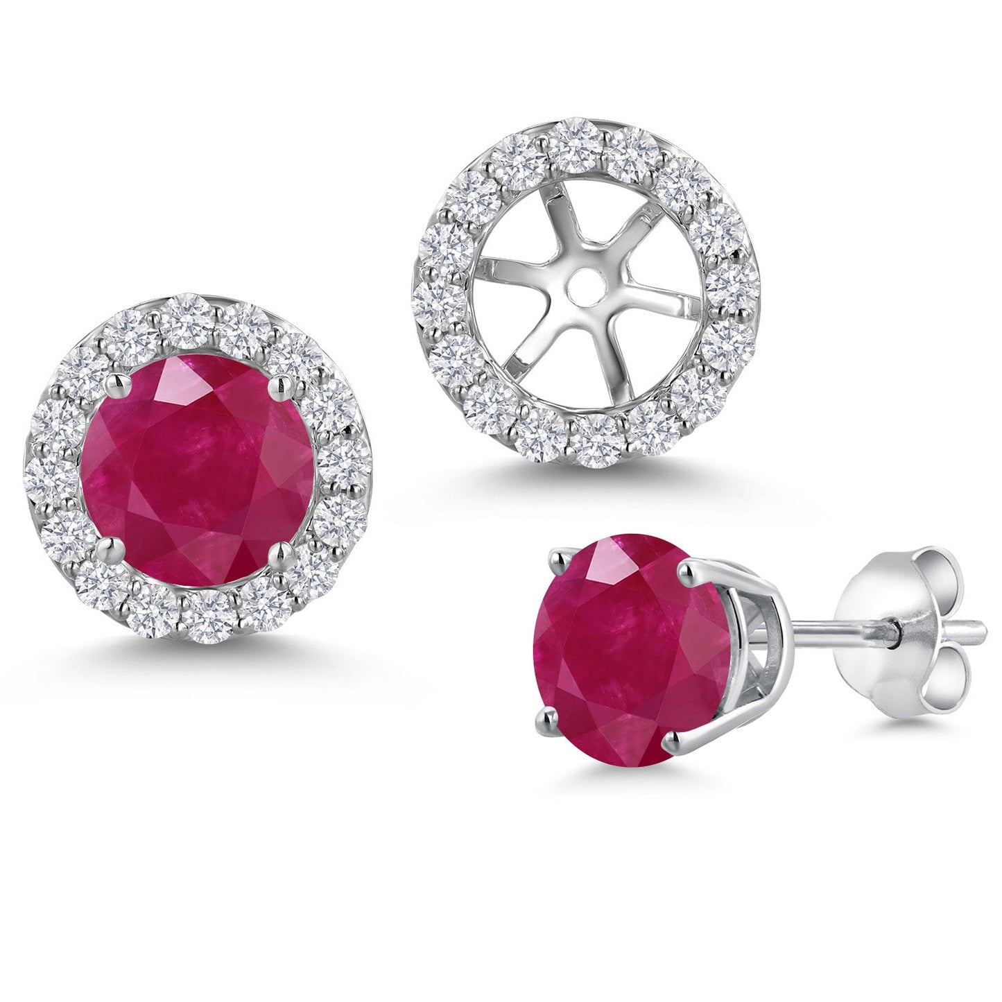 14K White Gold 6MM Round Gemstone Birthstone Stud Earrings with Removable Jackets and Lab Grown Diamond Accents | Gold Earrings For Women | Fine Jewelry Gifts for Her Mom Women Wife