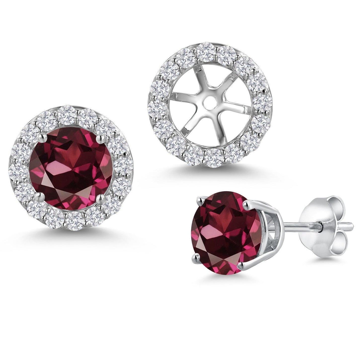 14K White Gold 6MM Round Gemstone Birthstone Stud Earrings with Removable Jackets and Lab Grown Diamond Accents | Gold Earrings For Women | Fine Jewelry Gifts for Her Mom Women Wife