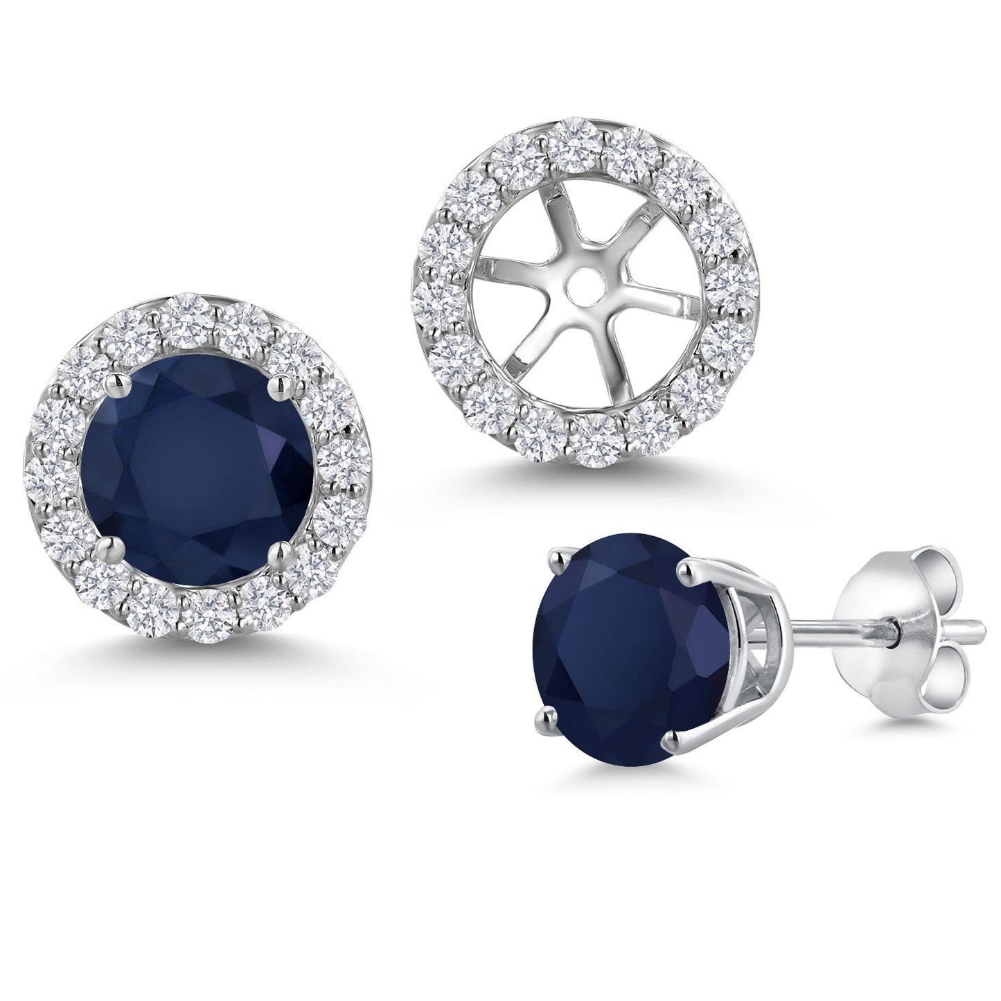 14K White Gold 6MM Round Gemstone Birthstone Stud Earrings with Removable Jackets and Lab Grown Diamond Accents | Gold Earrings For Women | Fine Jewelry Gifts for Her Mom Women Wife