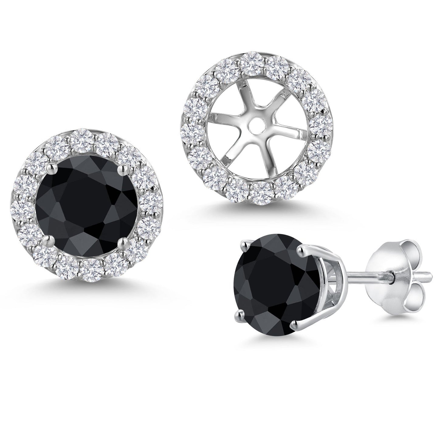 14K White Gold 6MM Round Gemstone Birthstone Stud Earrings with Removable Jackets and Lab Grown Diamond Accents | Gold Earrings For Women | Fine Jewelry Gifts for Her Mom Women Wife