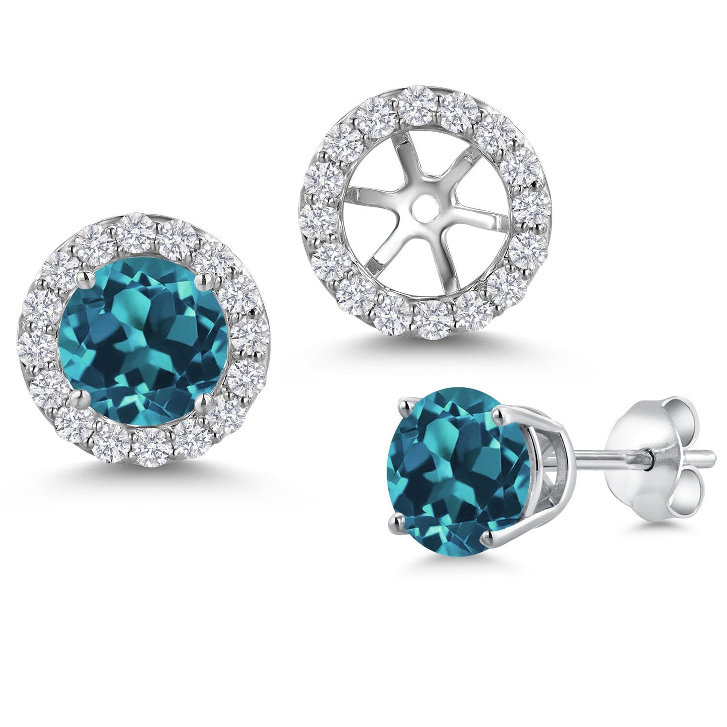 14K White Gold 6MM Round Gemstone Birthstone Stud Earrings with Removable Jackets and Lab Grown Diamond Accents | Gold Earrings For Women | Fine Jewelry Gifts for Her Mom Women Wife