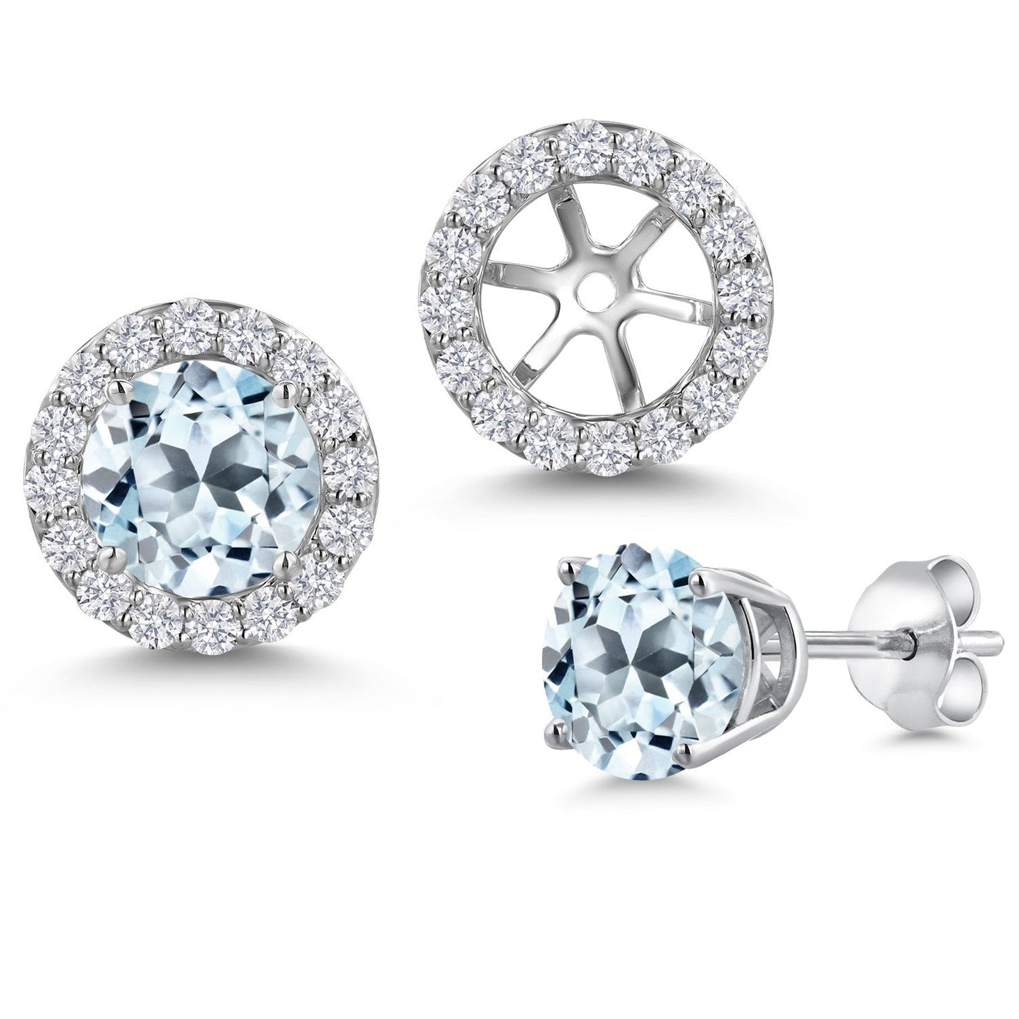 14K White Gold 6MM Round Gemstone Birthstone Stud Earrings with Removable Jackets and Lab Grown Diamond Accents | Gold Earrings For Women | Fine Jewelry Gifts for Her Mom Women Wife