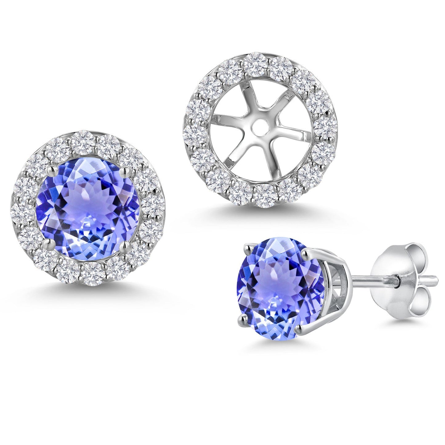 14K White Gold 6MM Round Gemstone Birthstone Stud Earrings with Removable Jackets and Lab Grown Diamond Accents | Gold Earrings For Women | Fine Jewelry Gifts for Her Mom Women Wife