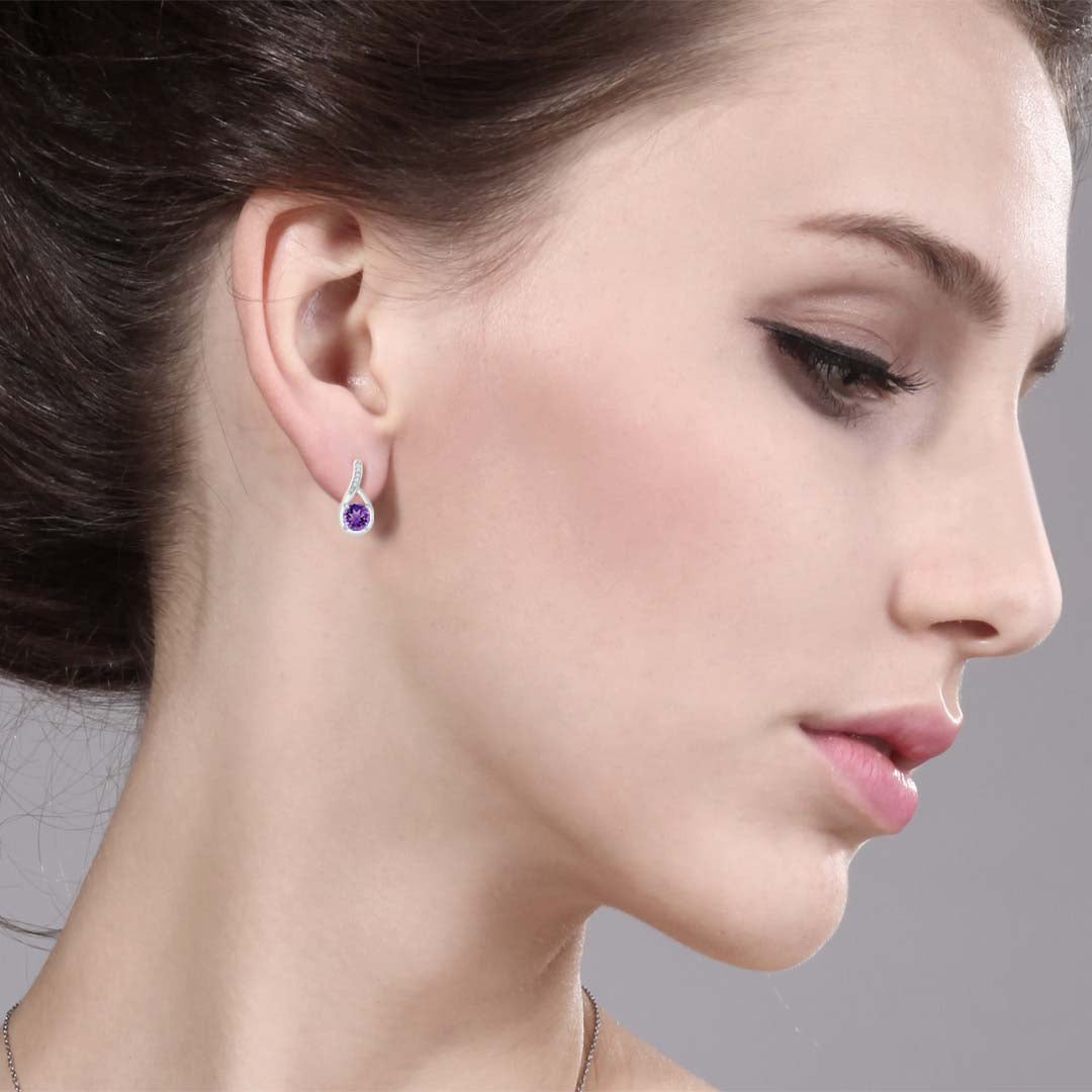 Round 5MM Gemstone Birthstone and White Diamond Infinity Earrings For Women | 925 Sterling Silver | Fine Jewelry Gifts for Her Mom Women Wife