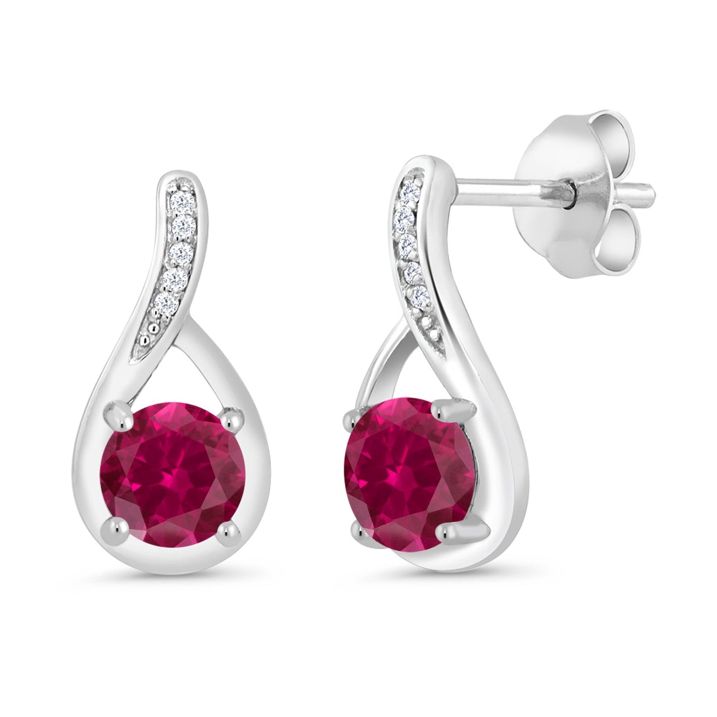 Round 5MM Gemstone Birthstone and White Diamond Infinity Earrings For Women | 925 Sterling Silver | Fine Jewelry Gifts for Her Mom Women Wife