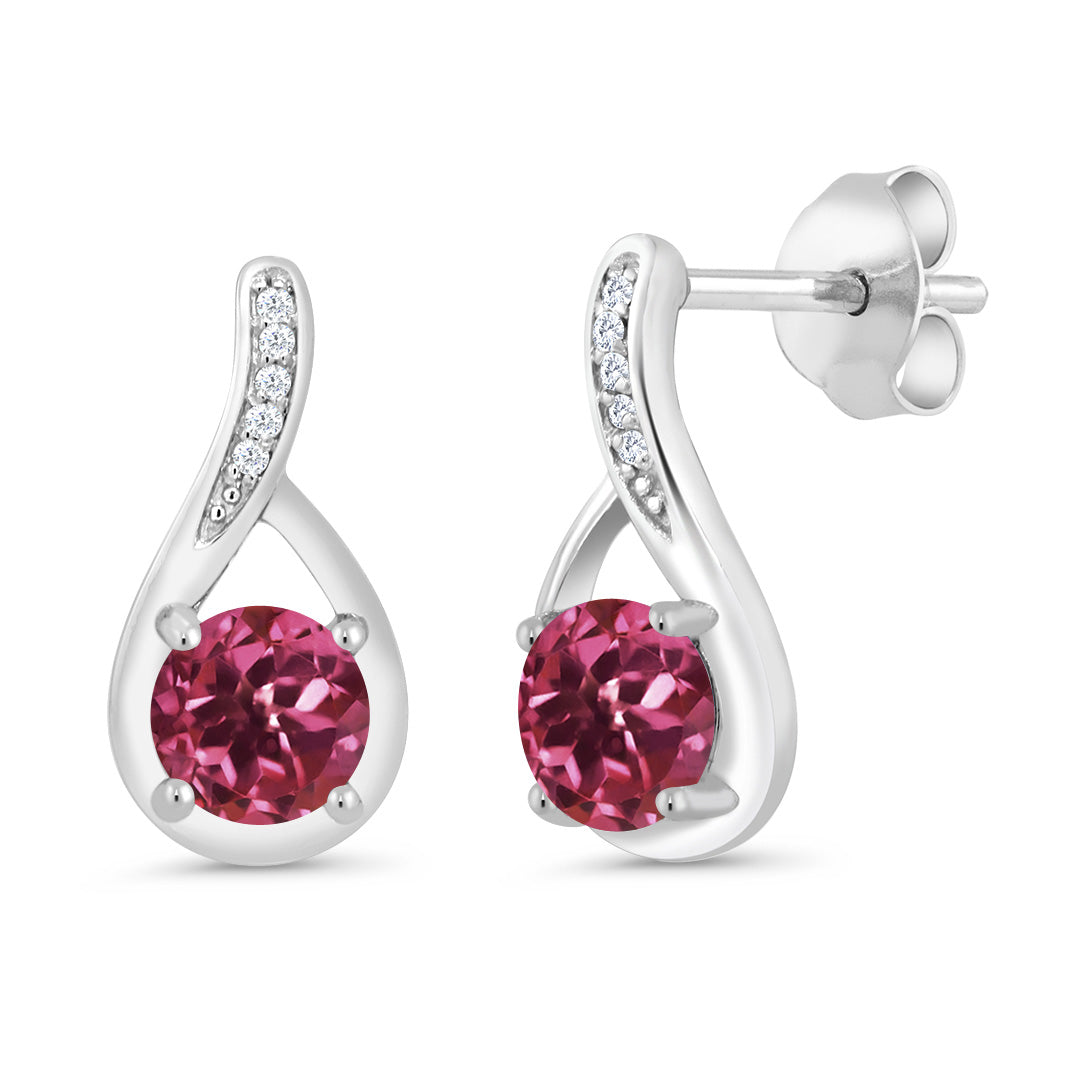 Round 5MM Gemstone Birthstone and White Diamond Infinity Earrings For Women | 925 Sterling Silver | Fine Jewelry Gifts for Her Mom Women Wife