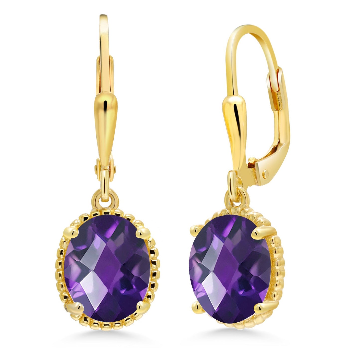 18K Yellow Gold Plated Silver 9X7MM Oval Gemstone Birthstone Leverback Drop Dangle Earrings | Gold Earrings For Women