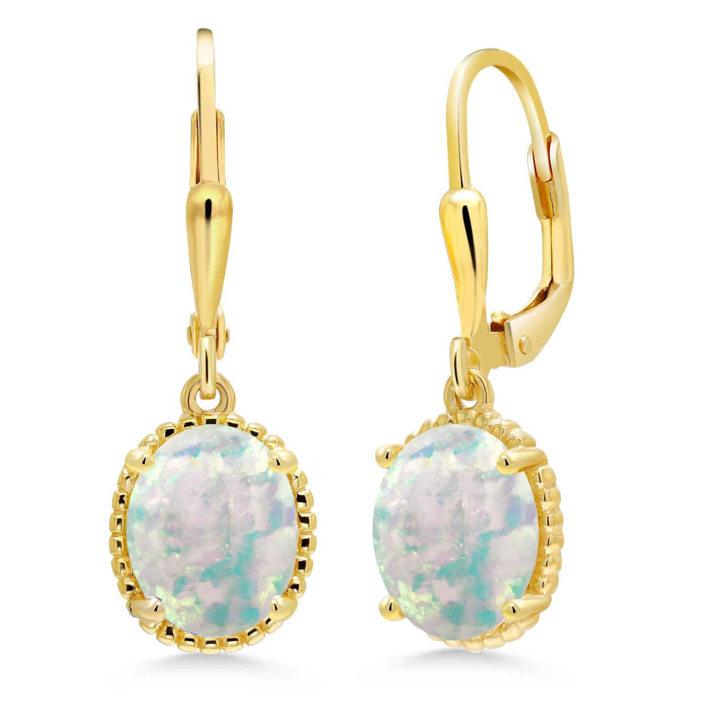 18K Yellow Gold Plated Silver 9X7MM Oval Gemstone Birthstone Leverback Drop Dangle Earrings | Gold Earrings For Women