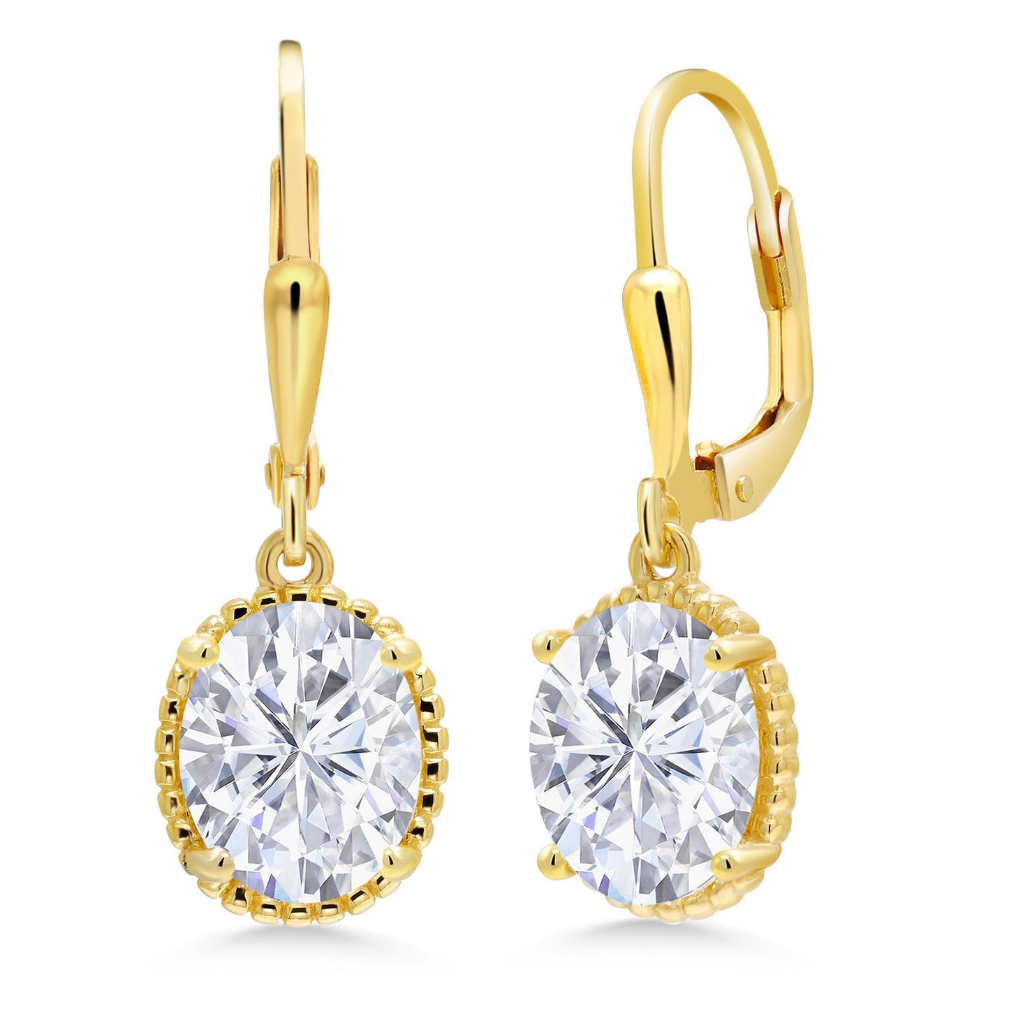 18K Yellow Gold Plated Silver 9X7MM Oval Gemstone Birthstone Leverback Drop Dangle Earrings | Gold Earrings For Women