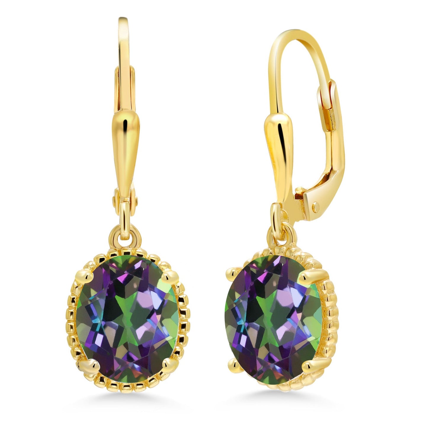 18K Yellow Gold Plated Silver 9X7MM Oval Gemstone Birthstone Leverback Drop Dangle Earrings | Gold Earrings For Women