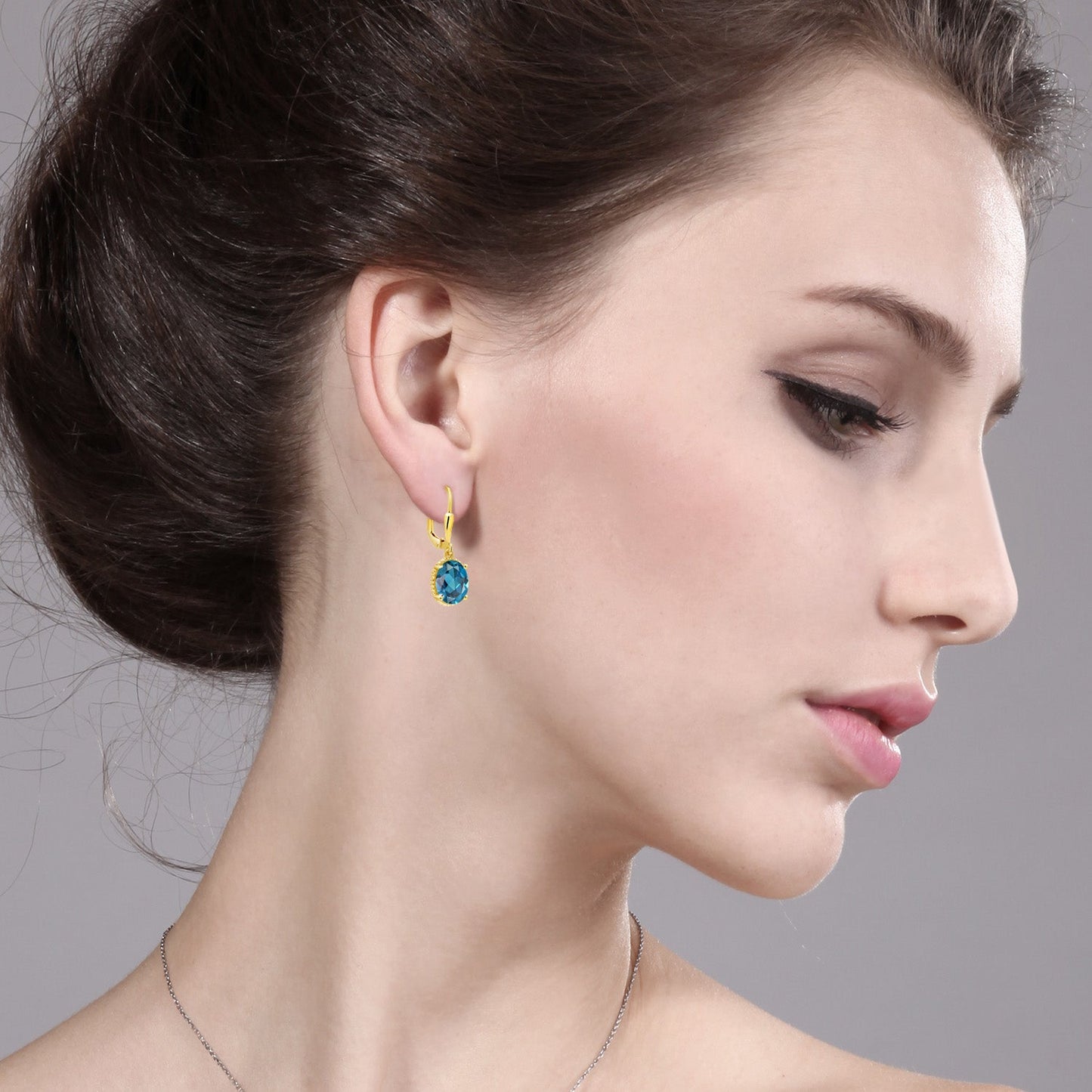 18K Yellow Gold Plated Silver 9X7MM Oval Gemstone Birthstone Leverback Drop Dangle Earrings | Gold Earrings For Women