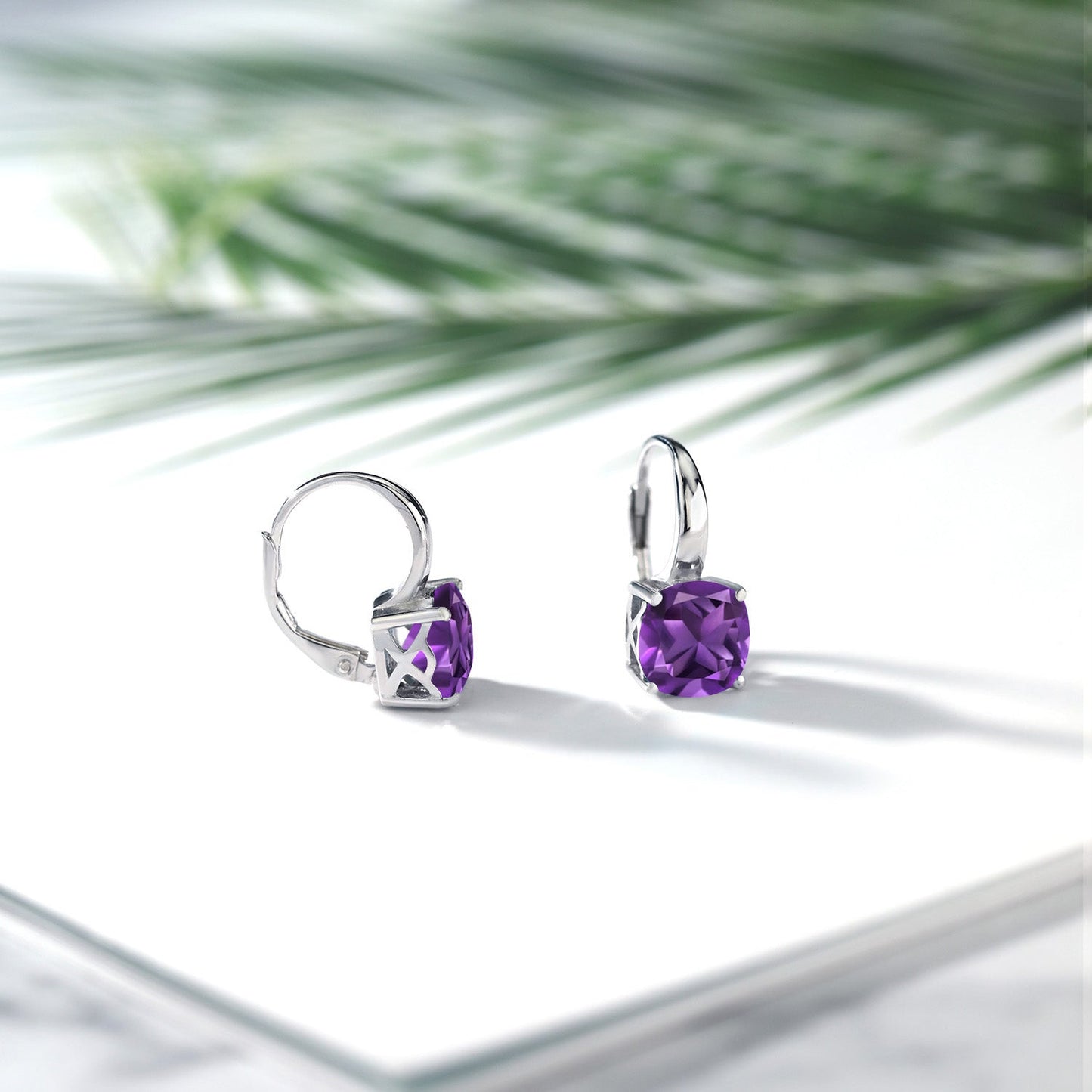 4-6 Cttw Gemstone Birthstone Leverback Dangle Earrings for Women | 925 Sterling Silver | 8MM Cushion | Fine Jewelry for Her Mom Wife