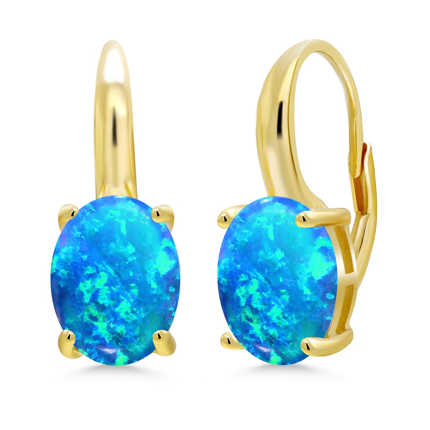 18K Yellow Gold Plated Silver 11X9MM Oval Gemstone Birthstone Leverback Drop Dangle Earrings For Women