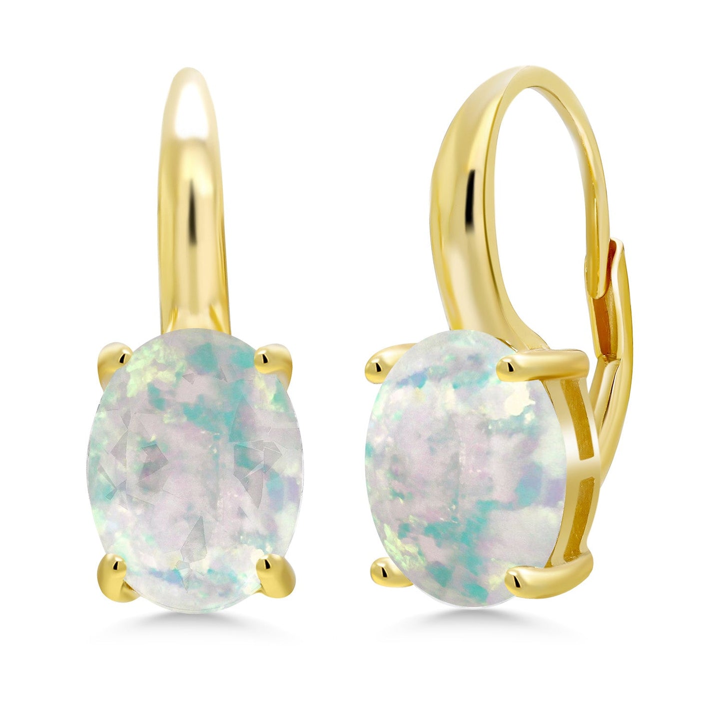 18K Yellow Gold Plated Silver 11X9MM Oval Gemstone Birthstone Leverback Drop Dangle Earrings For Women