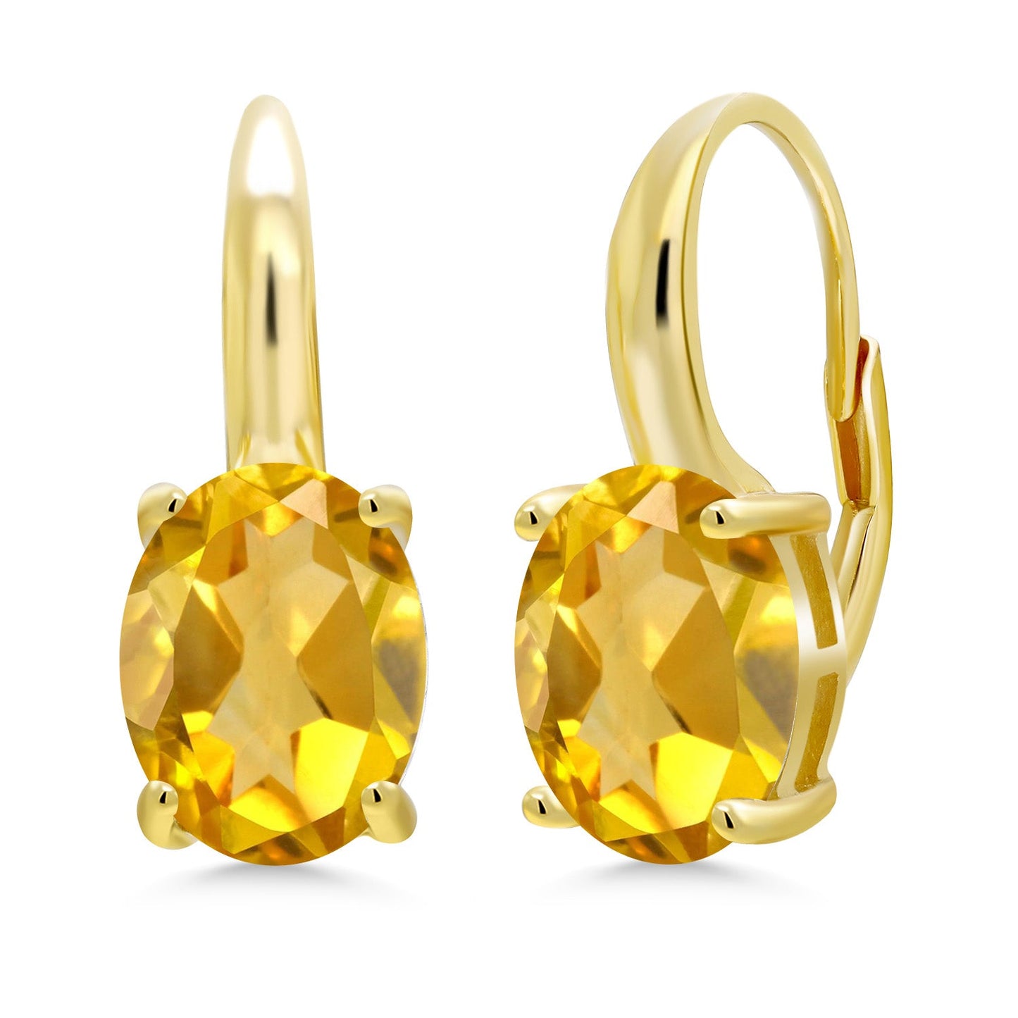 18K Yellow Gold Plated Silver 11X9MM Oval Gemstone Birthstone Leverback Drop Dangle Earrings For Women