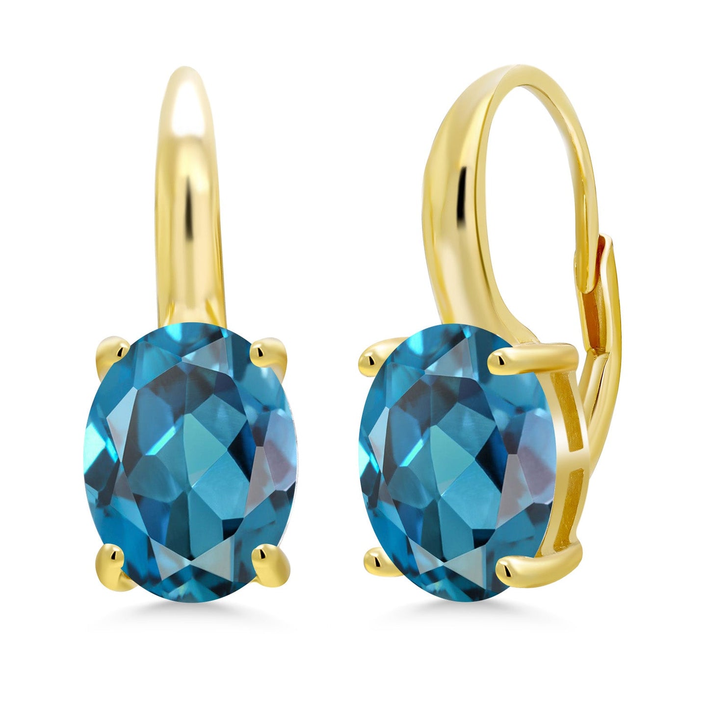 18K Yellow Gold Plated Silver 11X9MM Oval Gemstone Birthstone Leverback Drop Dangle Earrings For Women