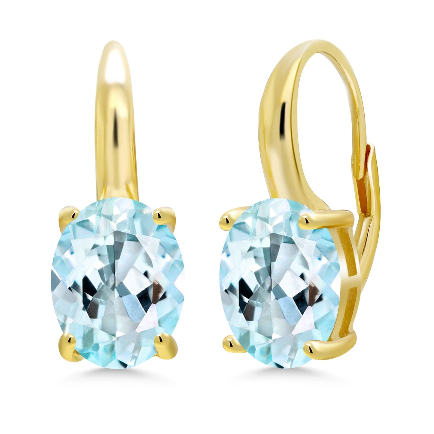 18K Yellow Gold Plated Silver 11X9MM Oval Gemstone Birthstone Leverback Drop Dangle Earrings For Women