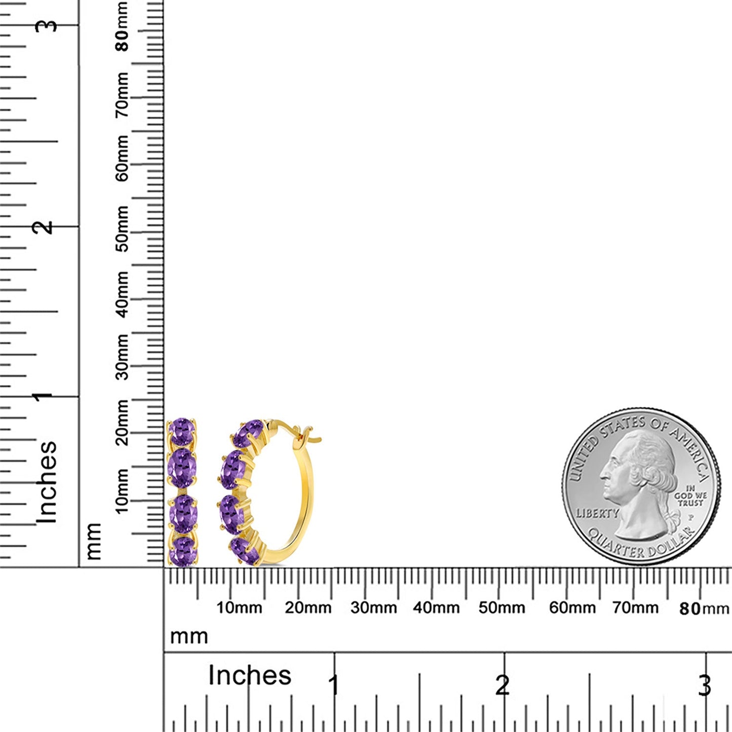 18K Yellow Gold Plated Silver Oval Gemstone Birthstone Hoop Earrings For Women | Oval 6X4MM | 22MM = 0.85 Inch | Gold Hoop Earrings | Fine Jewelry Gifts for Her Mom Women Wife