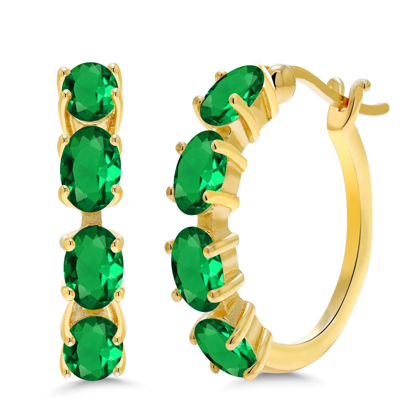 18K Yellow Gold Plated Silver Oval Gemstone Birthstone Hoop Earrings For Women | Oval 6X4MM | 22MM = 0.85 Inch | Gold Hoop Earrings | Fine Jewelry Gifts for Her Mom Women Wife