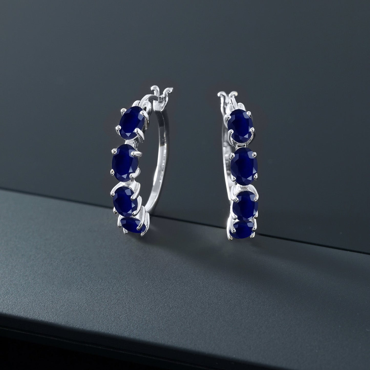 Hoop Earrings For Women | 925 Sterling Silver | 6X4MM Oval Gemstone Birthstone Hoop Earrings | 22MM = 0.85 Inch | Fine Jewelry Gifts for Her Mom Women Wife