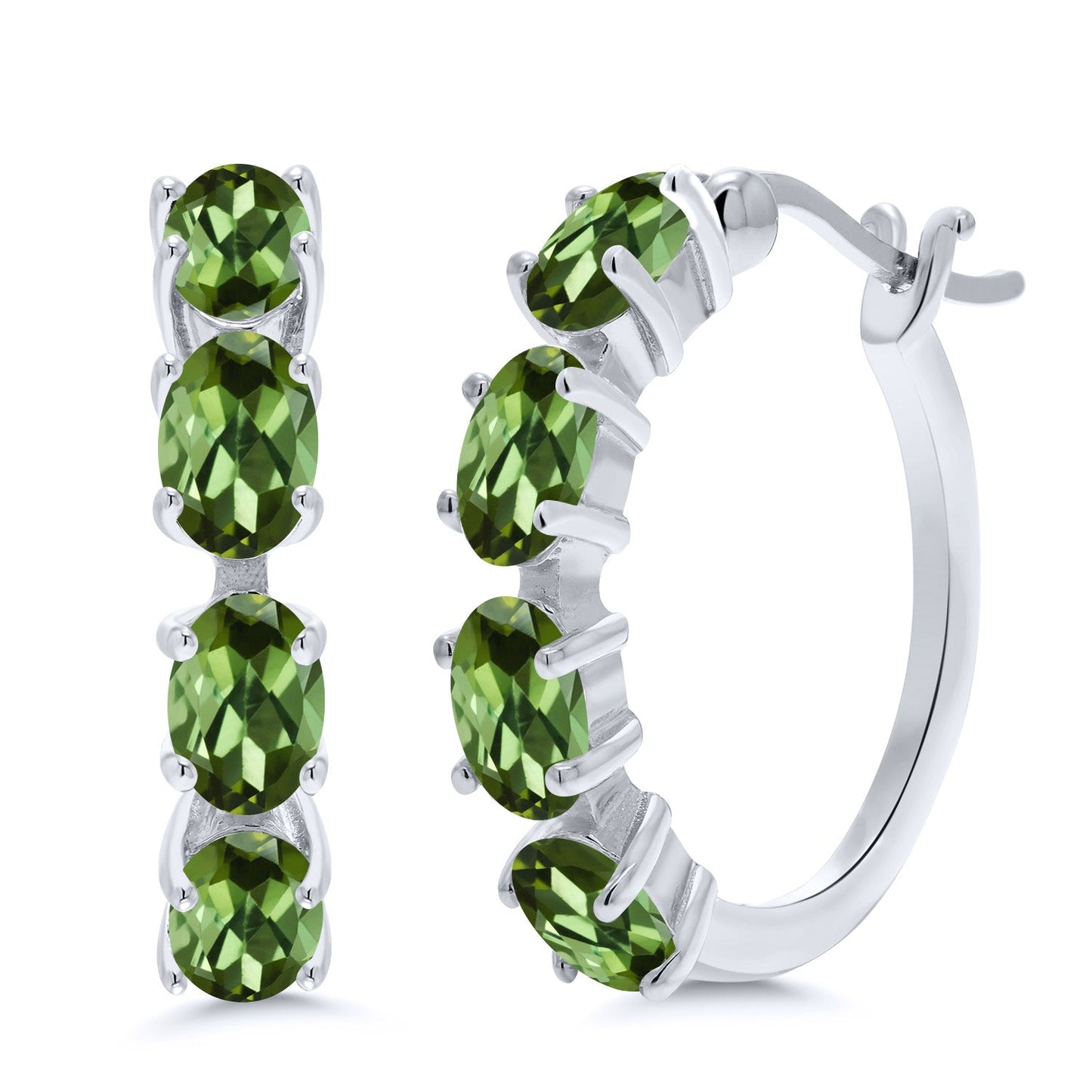 Hoop Earrings For Women | 925 Sterling Silver | 6X4MM Oval Gemstone Birthstone Hoop Earrings | 22MM = 0.85 Inch | Fine Jewelry Gifts for Her Mom Women Wife