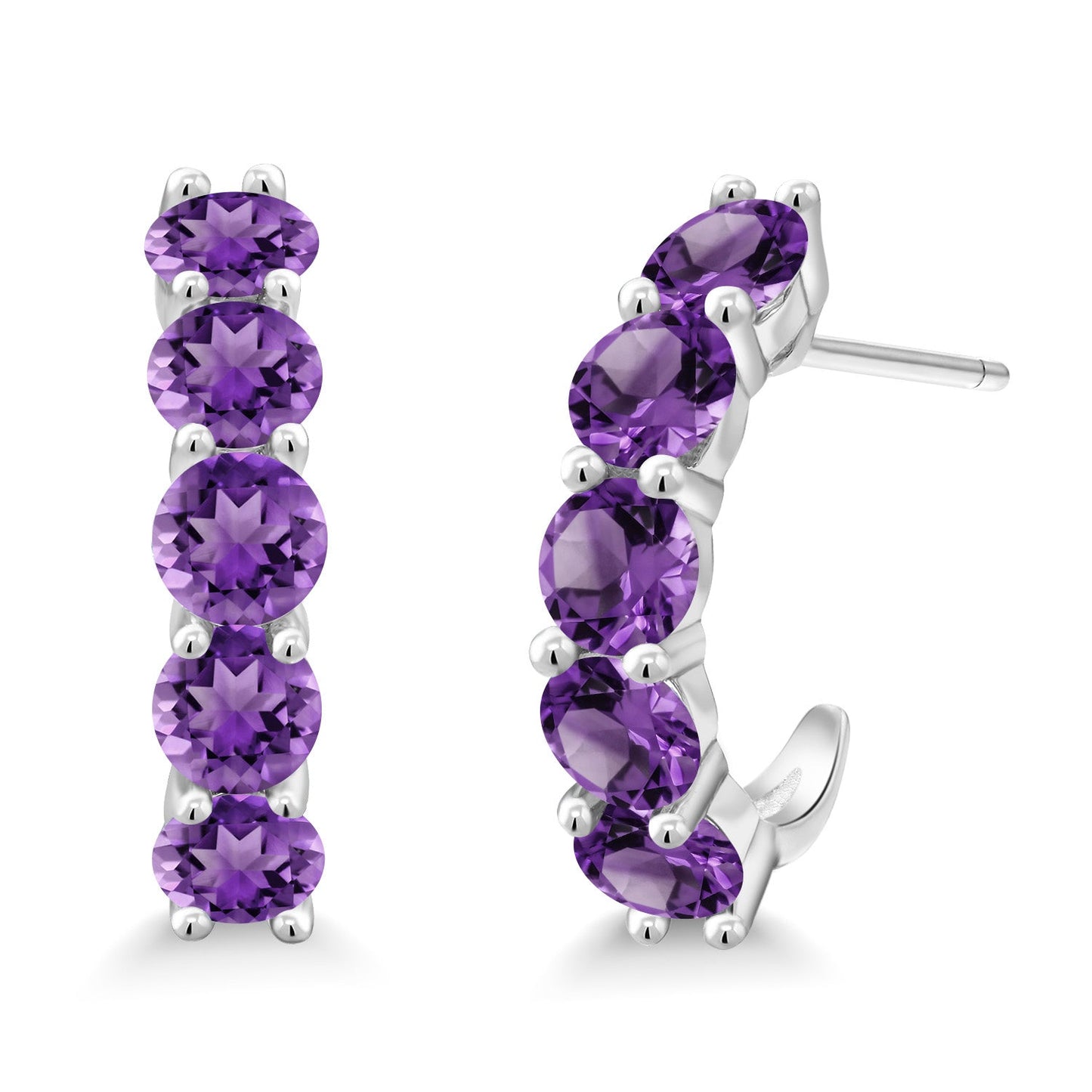 2-5 Cttw Gemstone Birthstone Open Hoops Earrings For Women | 925 Sterling Silver | Round 4MM | Fine Jewelry Gifts for Her Mom Women Wife