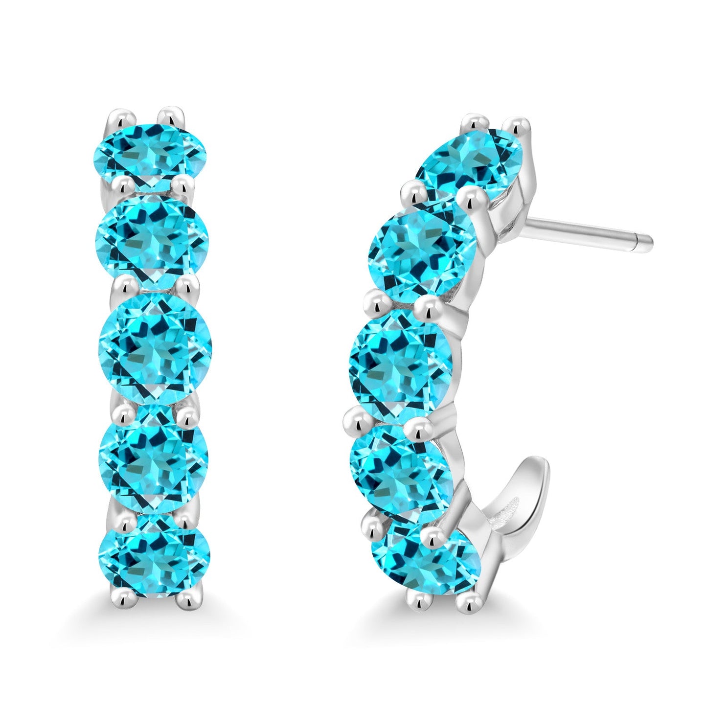 2-5 Cttw Gemstone Birthstone Open Hoops Earrings For Women | 925 Sterling Silver | Round 4MM | Fine Jewelry Gifts for Her Mom Women Wife