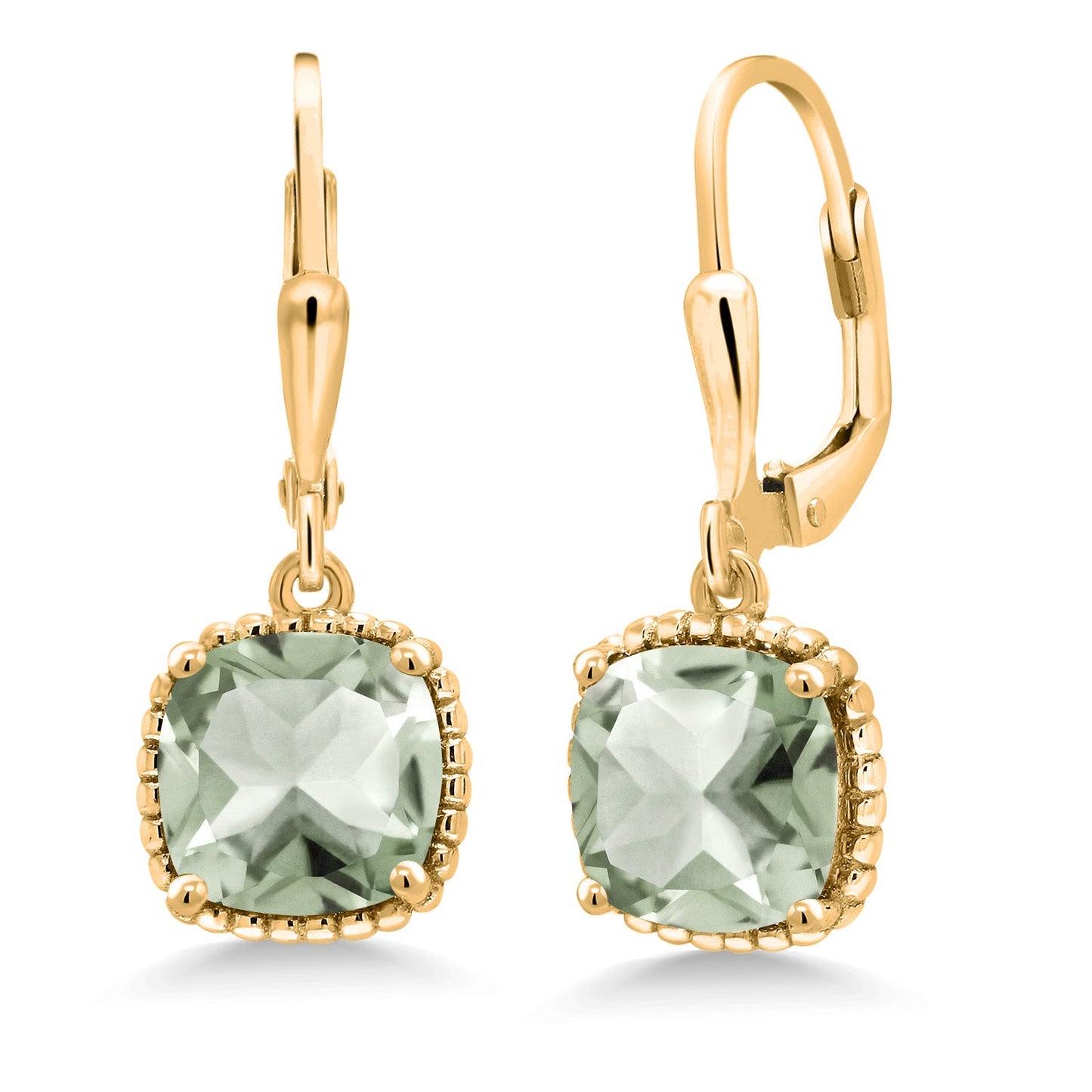 3-6 Cttw 18K Yellow Gold Plated Silver 8MM Cushion Gemstone Birthstone Drop Dangle Earrings | Leverback Gold Earrings For Women