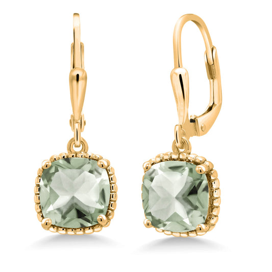 3-6 Cttw 18K Yellow Gold Plated Silver 8MM Cushion Gemstone Birthstone Drop Dangle Earrings | Leverback Gold Earrings For Women