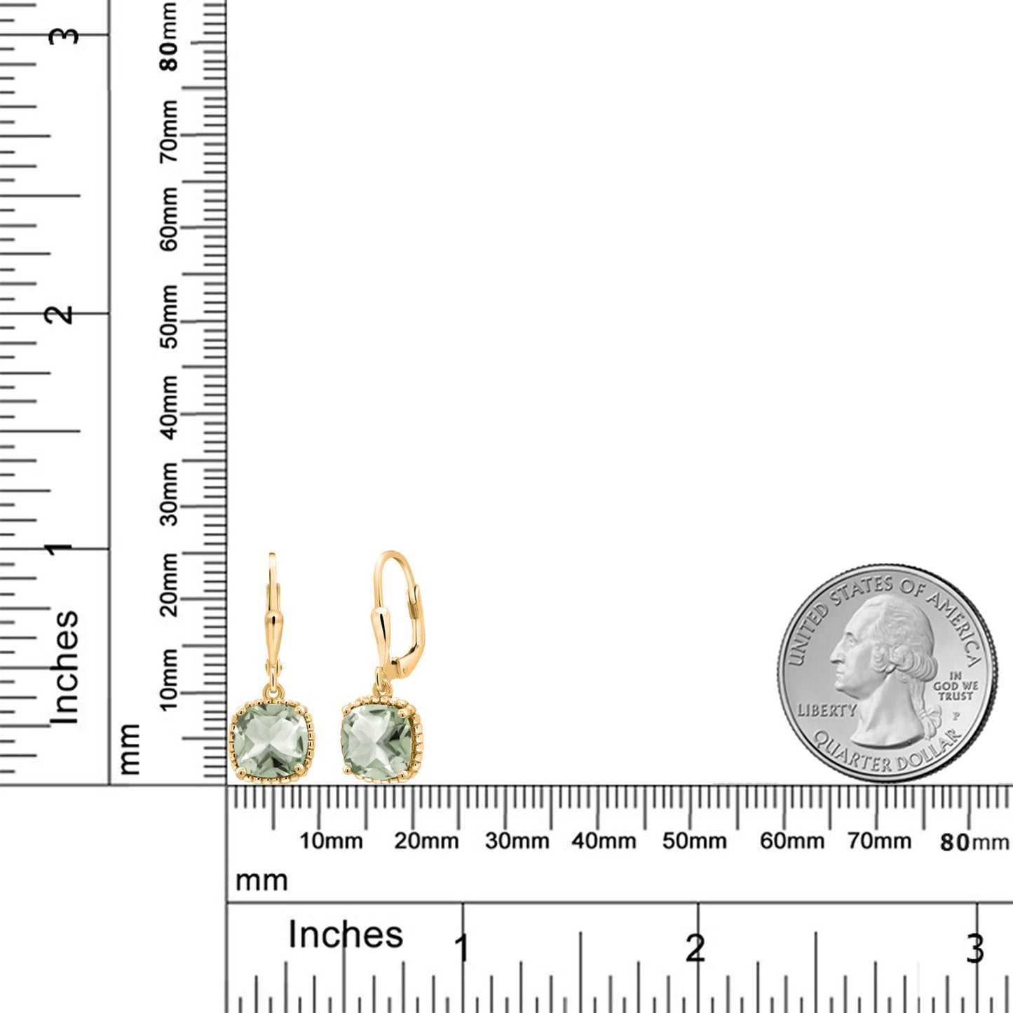 3-6 Cttw 18K Yellow Gold Plated Silver 8MM Cushion Gemstone Birthstone Drop Dangle Earrings | Leverback Gold Earrings For Women