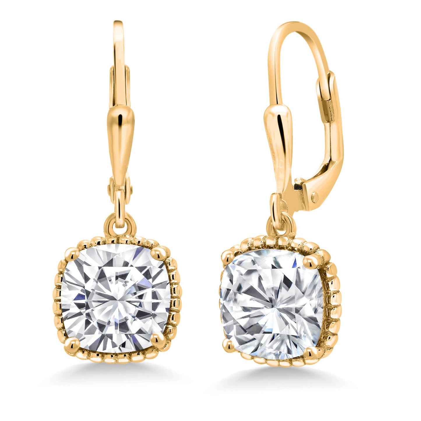 3-6 Cttw 18K Yellow Gold Plated Silver 8MM Cushion Gemstone Birthstone Drop Dangle Earrings | Leverback Gold Earrings For Women