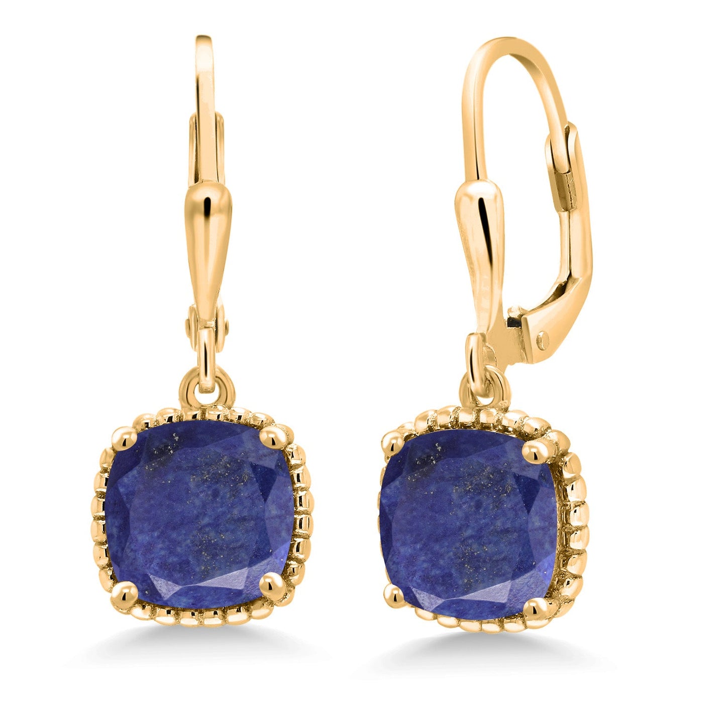 3-6 Cttw 18K Yellow Gold Plated Silver 8MM Cushion Gemstone Birthstone Drop Dangle Earrings | Leverback Gold Earrings For Women