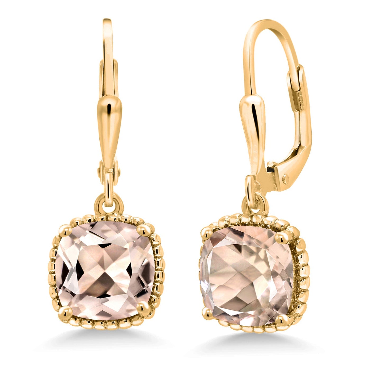 3-6 Cttw 18K Yellow Gold Plated Silver 8MM Cushion Gemstone Birthstone Drop Dangle Earrings | Leverback Gold Earrings For Women