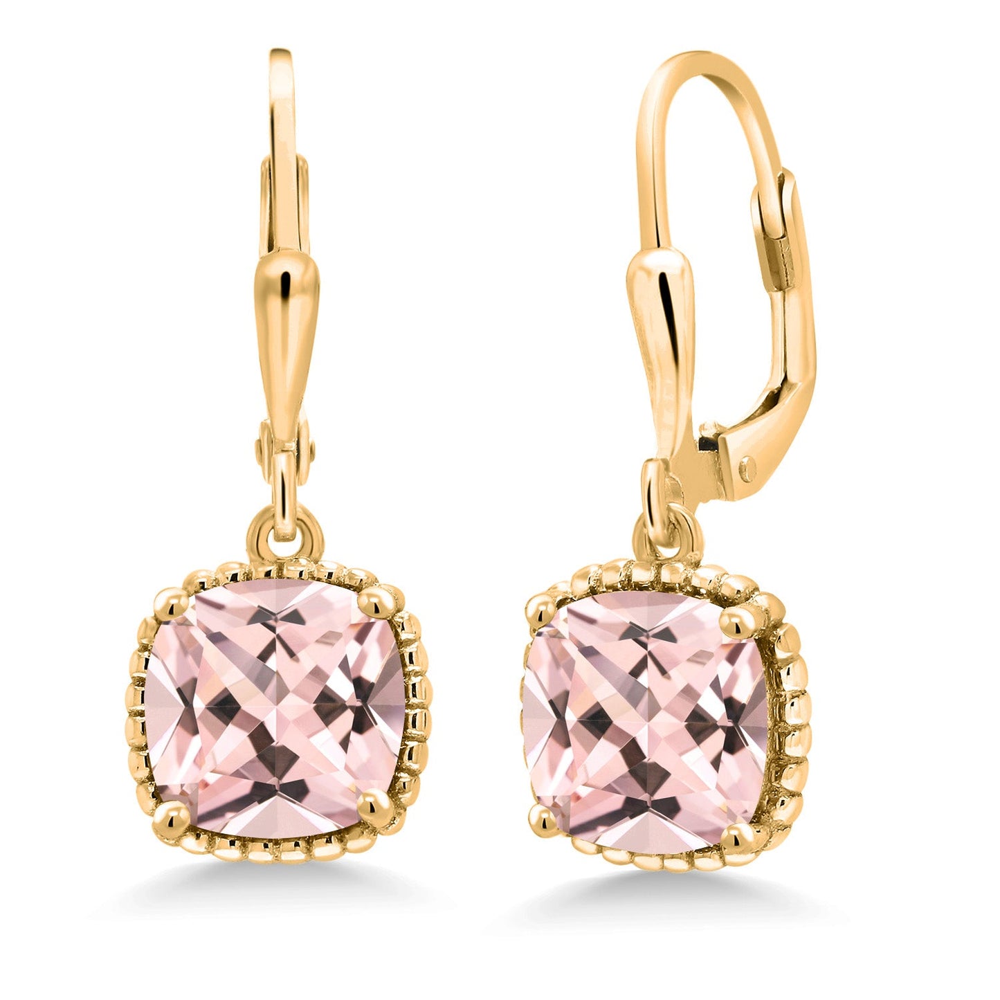 3-6 Cttw 18K Yellow Gold Plated Silver 8MM Cushion Gemstone Birthstone Drop Dangle Earrings | Leverback Gold Earrings For Women