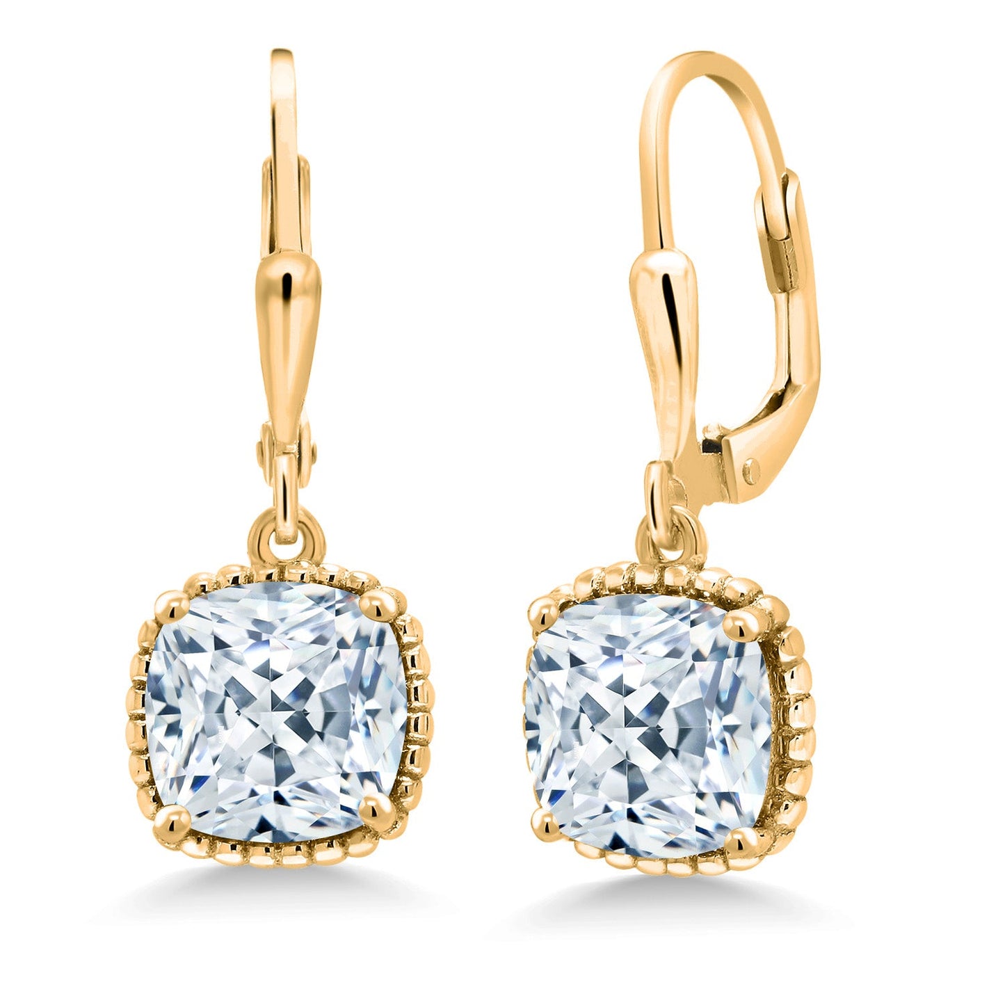 3-6 Cttw 18K Yellow Gold Plated Silver 8MM Cushion Gemstone Birthstone Drop Dangle Earrings | Leverback Gold Earrings For Women