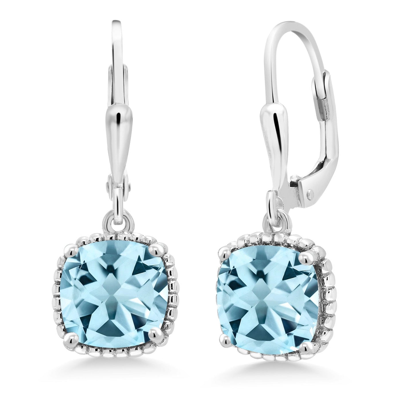 3-6 Cttw Leverback Drop Dangle Earrings for Women | 8MM Cushion Gemstone Birthstone | 925 Sterling Silver | Fine Jewelry Gifts for Her Mom Women Wife