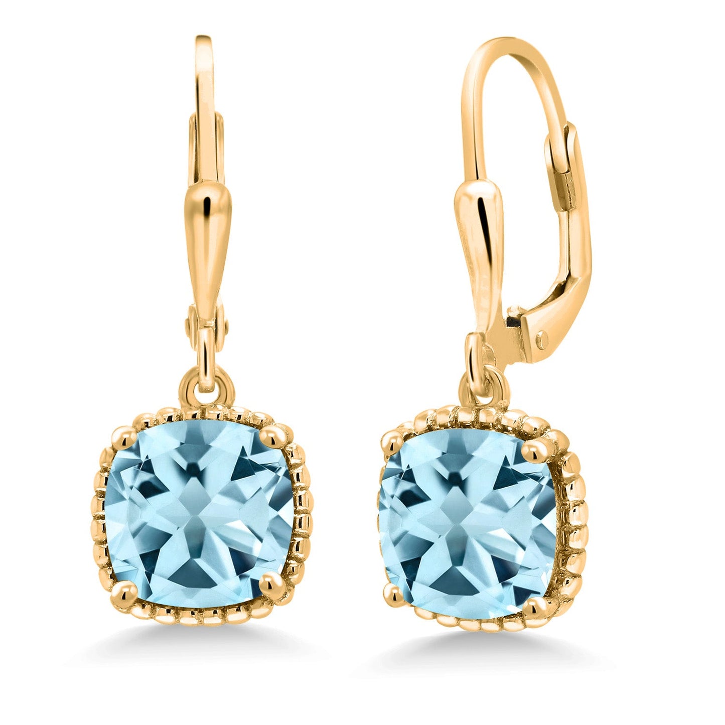 3-6 Cttw 18K Yellow Gold Plated Silver 8MM Cushion Gemstone Birthstone Drop Dangle Earrings | Leverback Gold Earrings For Women