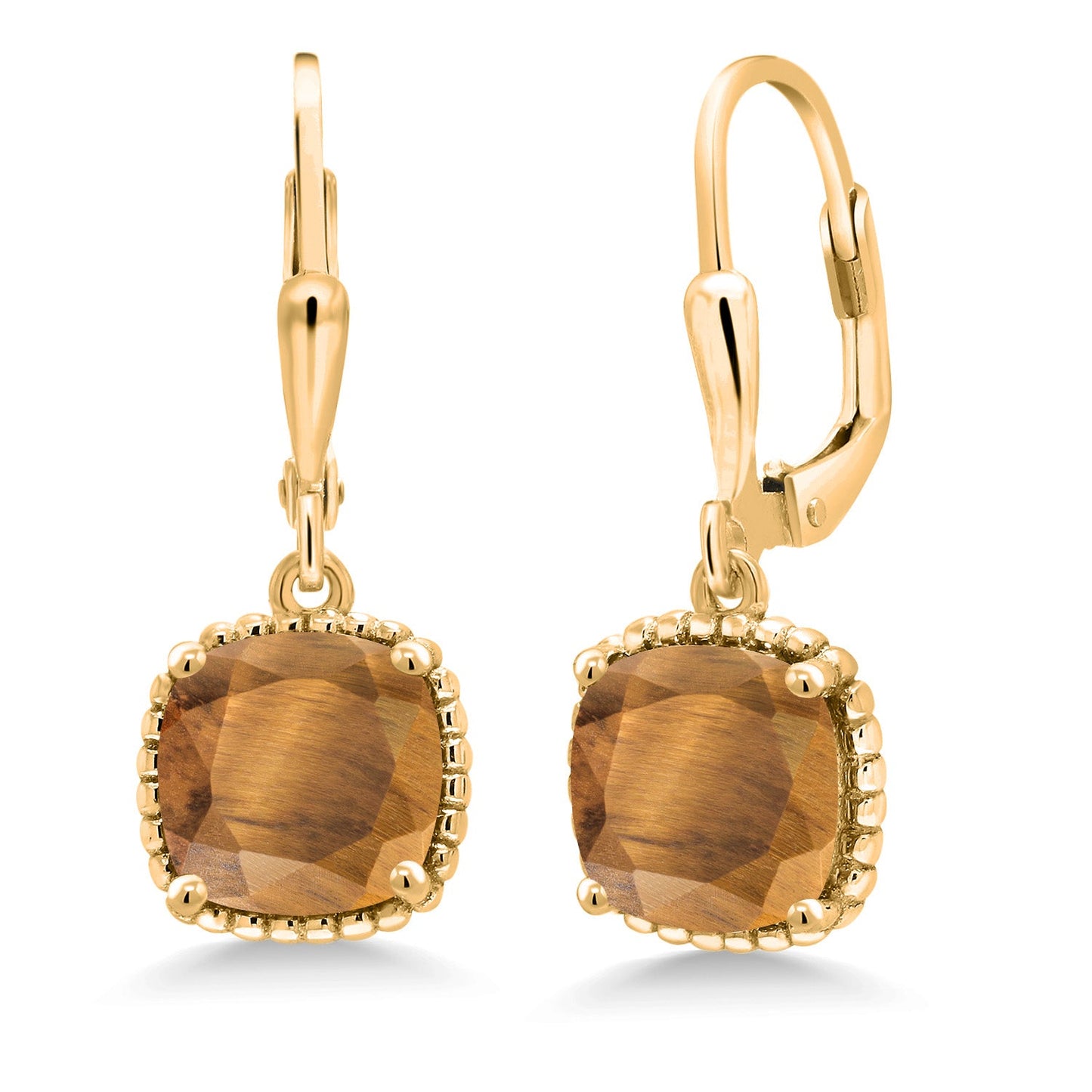 3-6 Cttw 18K Yellow Gold Plated Silver 8MM Cushion Gemstone Birthstone Drop Dangle Earrings | Leverback Gold Earrings For Women