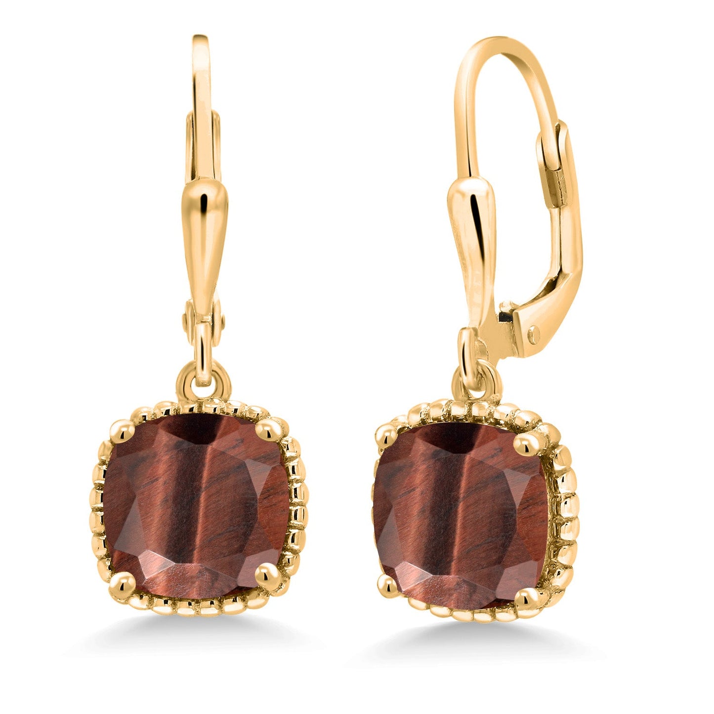 3-6 Cttw 18K Yellow Gold Plated Silver 8MM Cushion Gemstone Birthstone Drop Dangle Earrings | Leverback Gold Earrings For Women