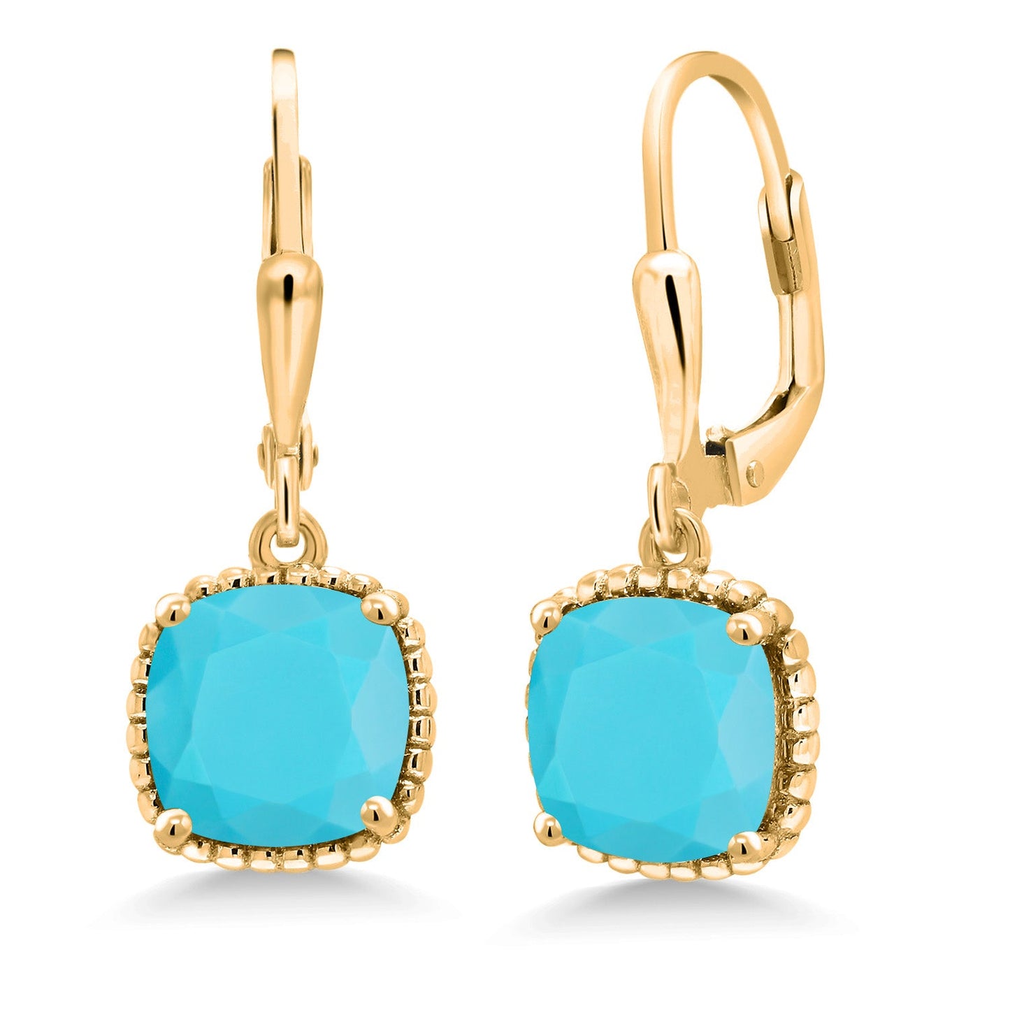 3-6 Cttw 18K Yellow Gold Plated Silver 8MM Cushion Gemstone Birthstone Drop Dangle Earrings | Leverback Gold Earrings For Women