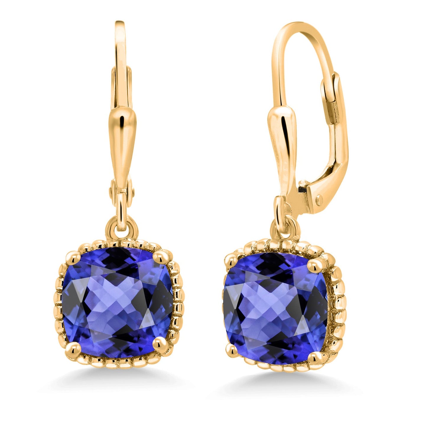 3-6 Cttw 18K Yellow Gold Plated Silver 8MM Cushion Gemstone Birthstone Drop Dangle Earrings | Leverback Gold Earrings For Women