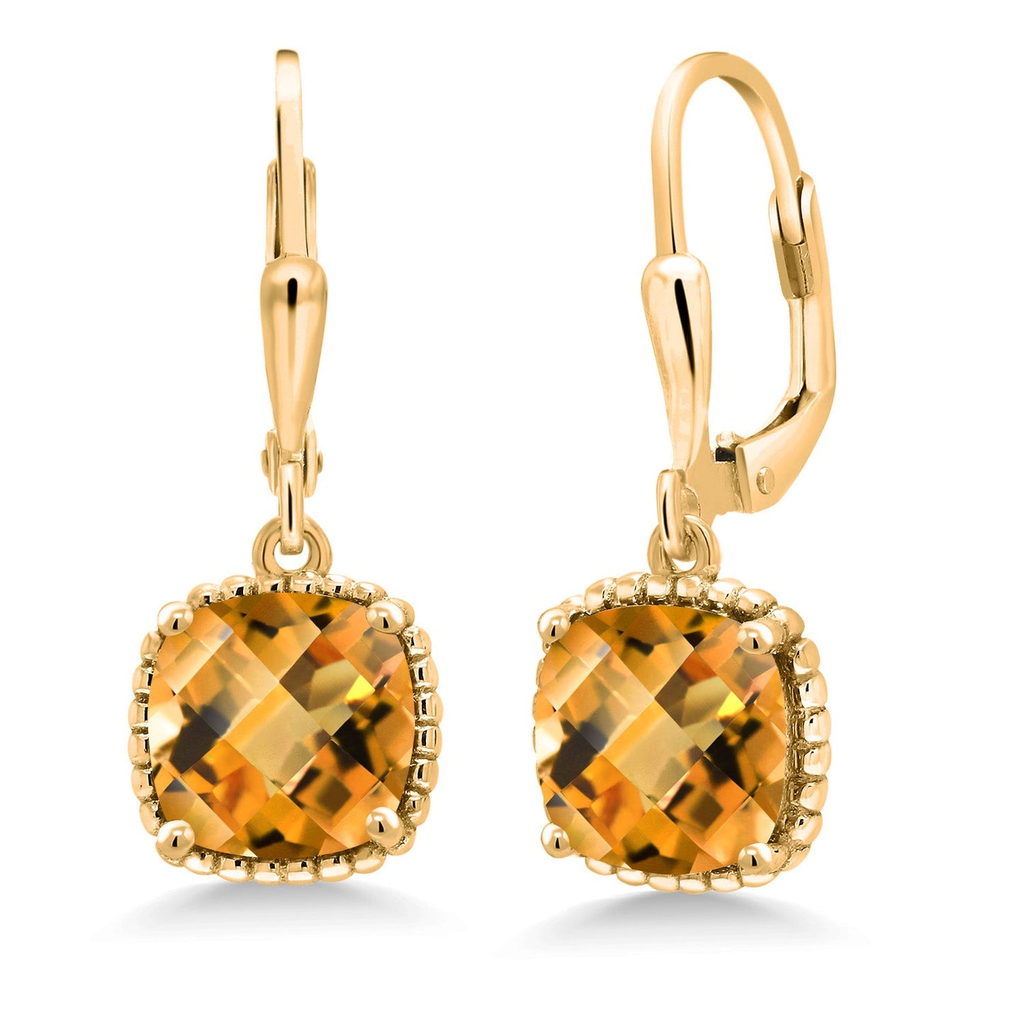 3-6 Cttw 18K Yellow Gold Plated Silver 8MM Cushion Gemstone Birthstone Drop Dangle Earrings | Leverback Gold Earrings For Women