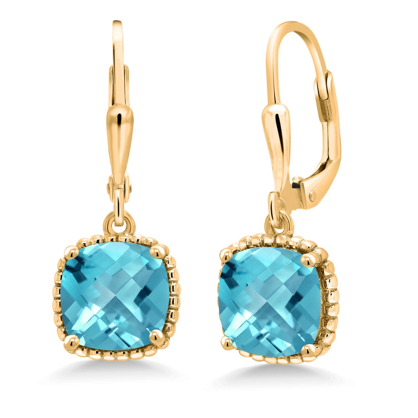 3-6 Cttw 18K Yellow Gold Plated Silver 8MM Cushion Gemstone Birthstone Drop Dangle Earrings | Leverback Gold Earrings For Women