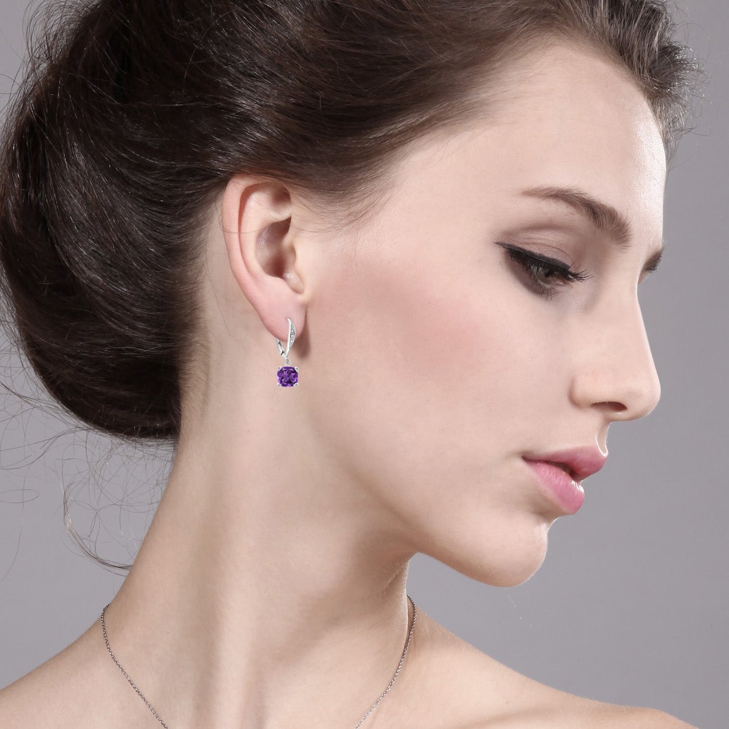 Drop Dangle Earrings For Women | 7MM Cushion Cut Gemstone Birthstone and White Diamond | 925 Sterling Silver | Fine Jewelry Gifts for Her Mom Women Wife