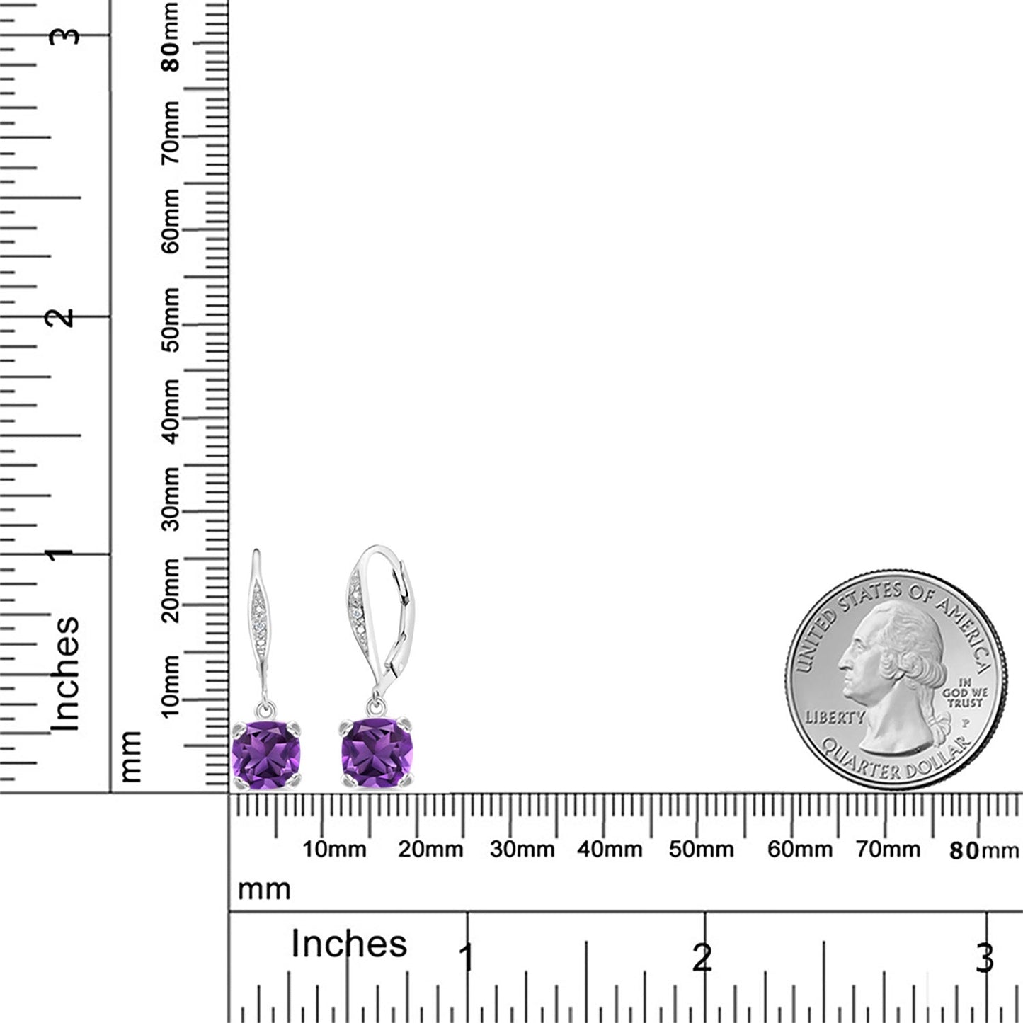 Drop Dangle Earrings For Women | 7MM Cushion Cut Gemstone Birthstone and White Diamond | 925 Sterling Silver | Fine Jewelry Gifts for Her Mom Women Wife