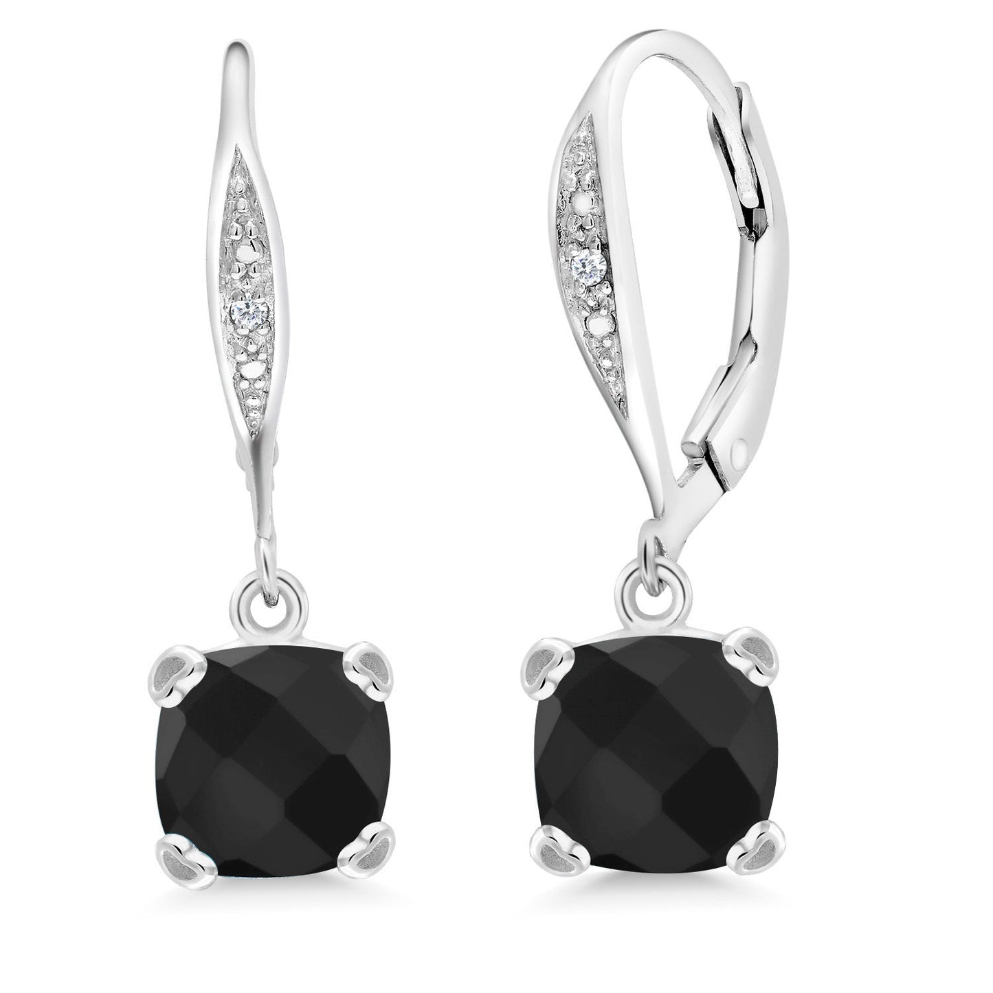 Drop Dangle Earrings For Women | 7MM Cushion Cut Gemstone Birthstone and White Diamond | 925 Sterling Silver | Fine Jewelry Gifts for Her Mom Women Wife