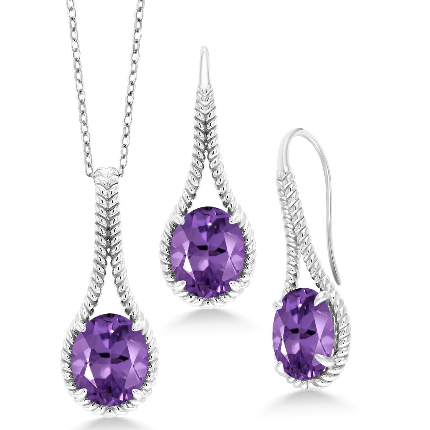 Gemstone Birthstone Pendant and Earrings Jewelry Set For Women In 925 Sterling Silver | Oval 12X10MM | With 18 Inch Silver Chain