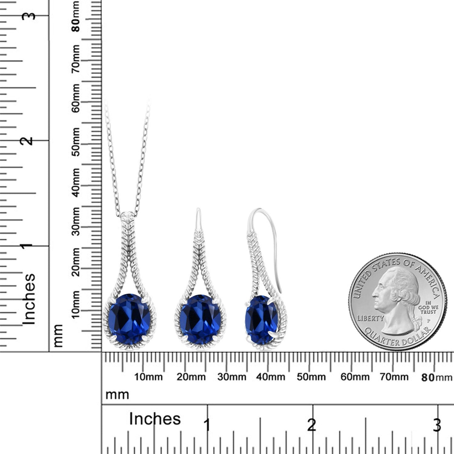 Gemstone Birthstone Pendant and Earrings Jewelry Set For Women In 925 Sterling Silver | Oval 12X10MM | With 18 Inch Silver Chain