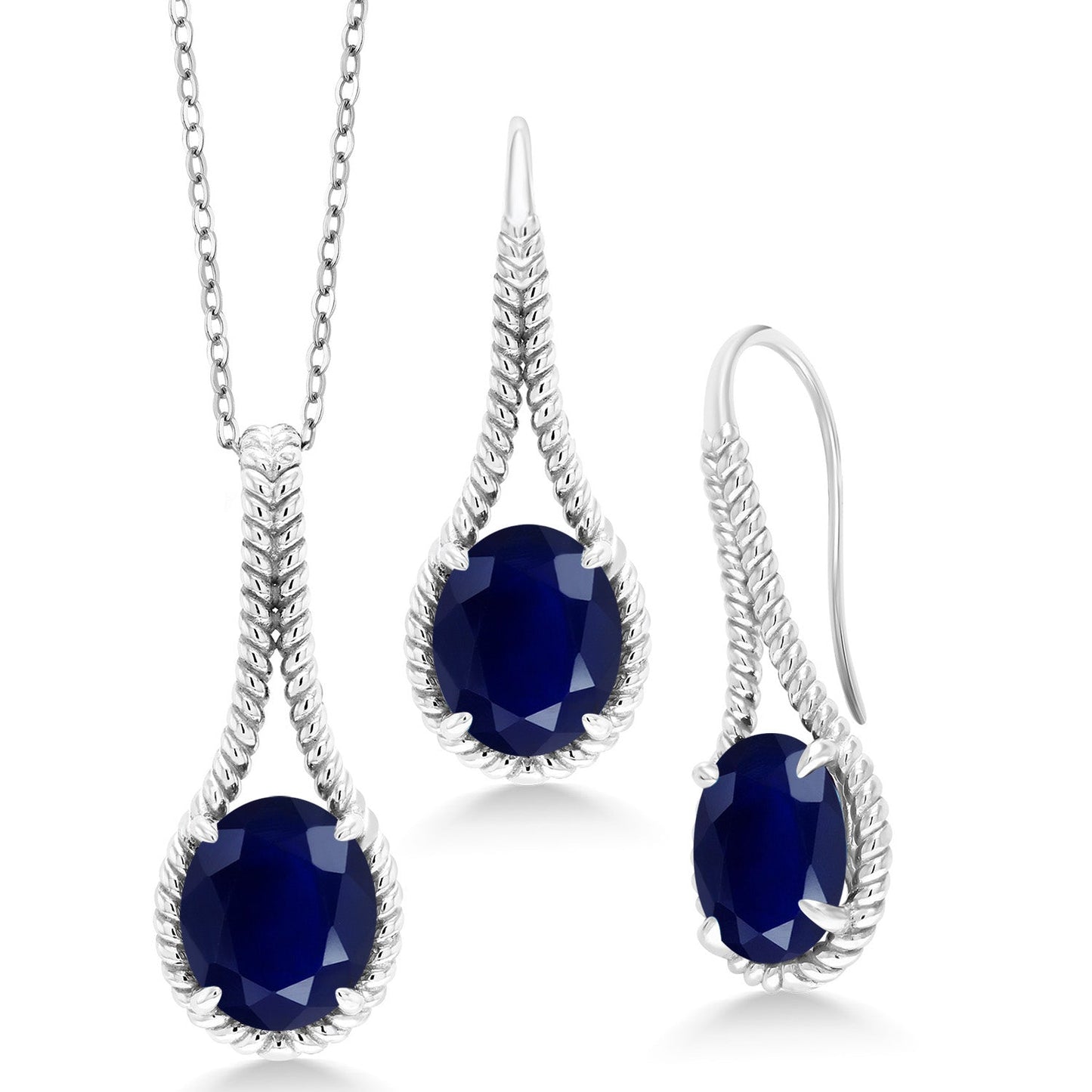 Gemstone Birthstone Pendant and Earrings Jewelry Set For Women In 925 Sterling Silver | Oval 12X10MM | With 18 Inch Silver Chain